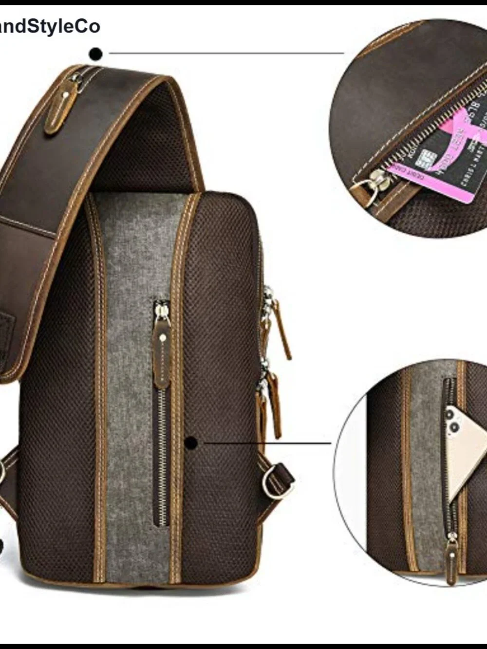 Vintage Full Grain Leather Sling Bag Crossbody Chest Daypack Hiking Travel Work